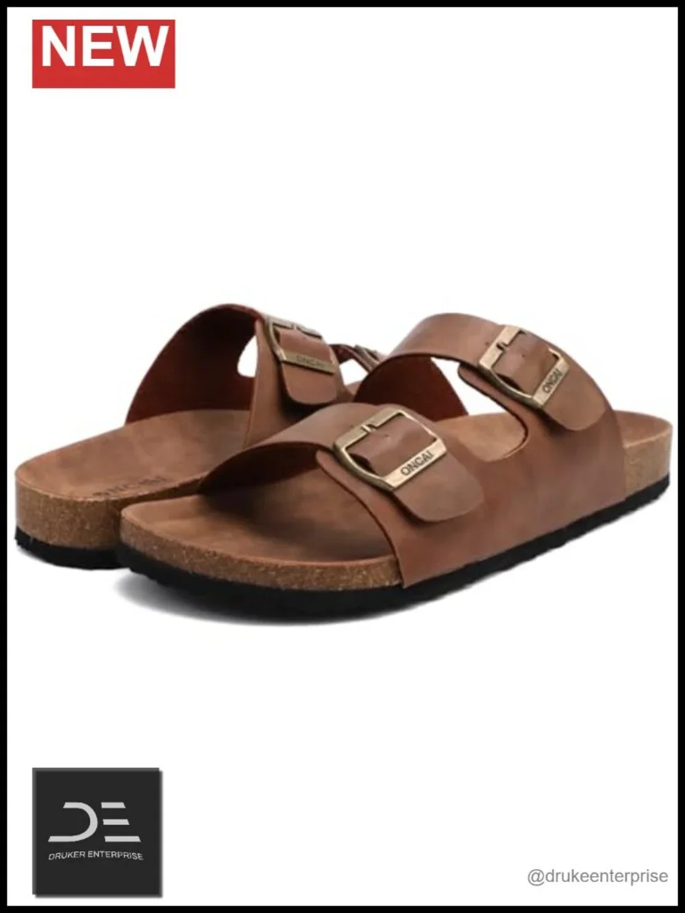 Men's Slide Sandals with Adjustable Buckle Straps Vegan Leather